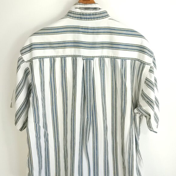 Vtg Route 66 Shirt Mens 2X Blue White Stripe Button Down Short Sleeve Distressed - Picture 7 of 10